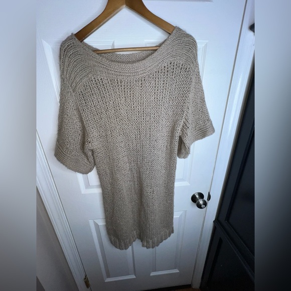 Bcbg MaxAzria Womens Small Tan Wool Mohair Open Knit Crochet Tunic Sweater Top S - Picture 9 of 12